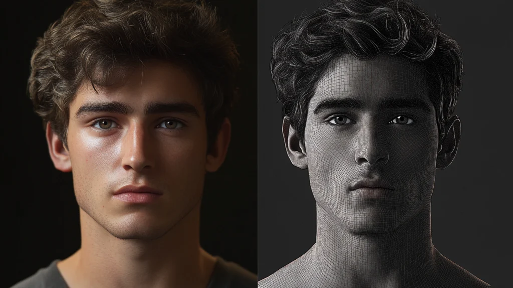 Comparison: real actor vs. digital character created by MetaHuman.